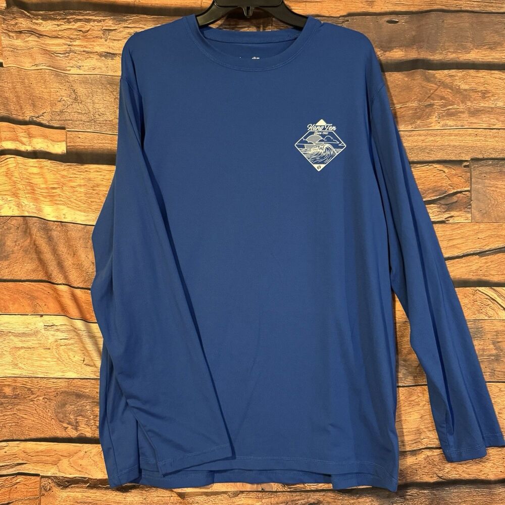 Hang Ten Men XL Blue Long Sleeve Rash Guard UPF 50+ Sun Protection Surf Shirt